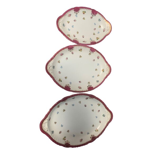 Vintage Victoria Austria Floral Ceramic Serving Platters Set of 3 Pink & White - Picture 1 of 16